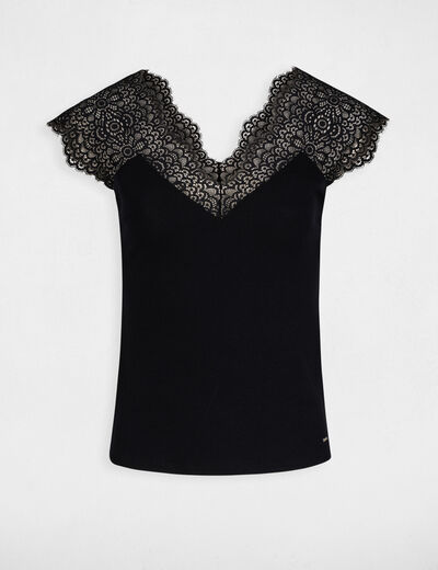 Vest top with wide straps and lace navy blue women