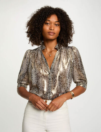 Fitted shirt with puff sleeves multicolor women
