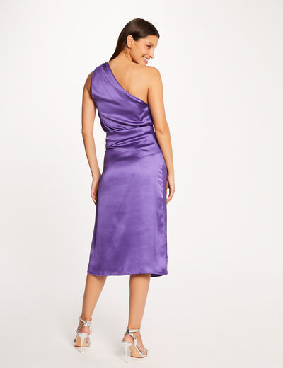 Slitted straight satin skirt purple ladies'