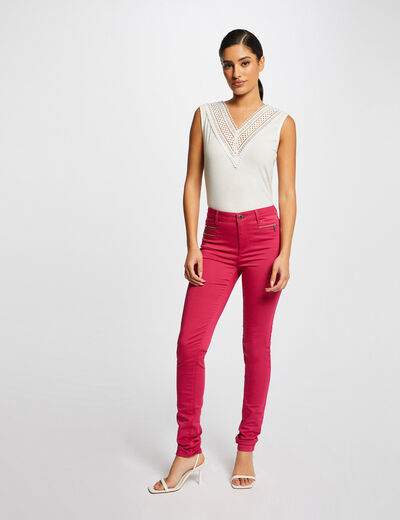 Slim trousers with stretch effect dark pink ladies'