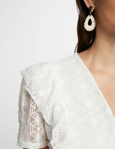 Lace top wrap-over neckline ecru ladies'