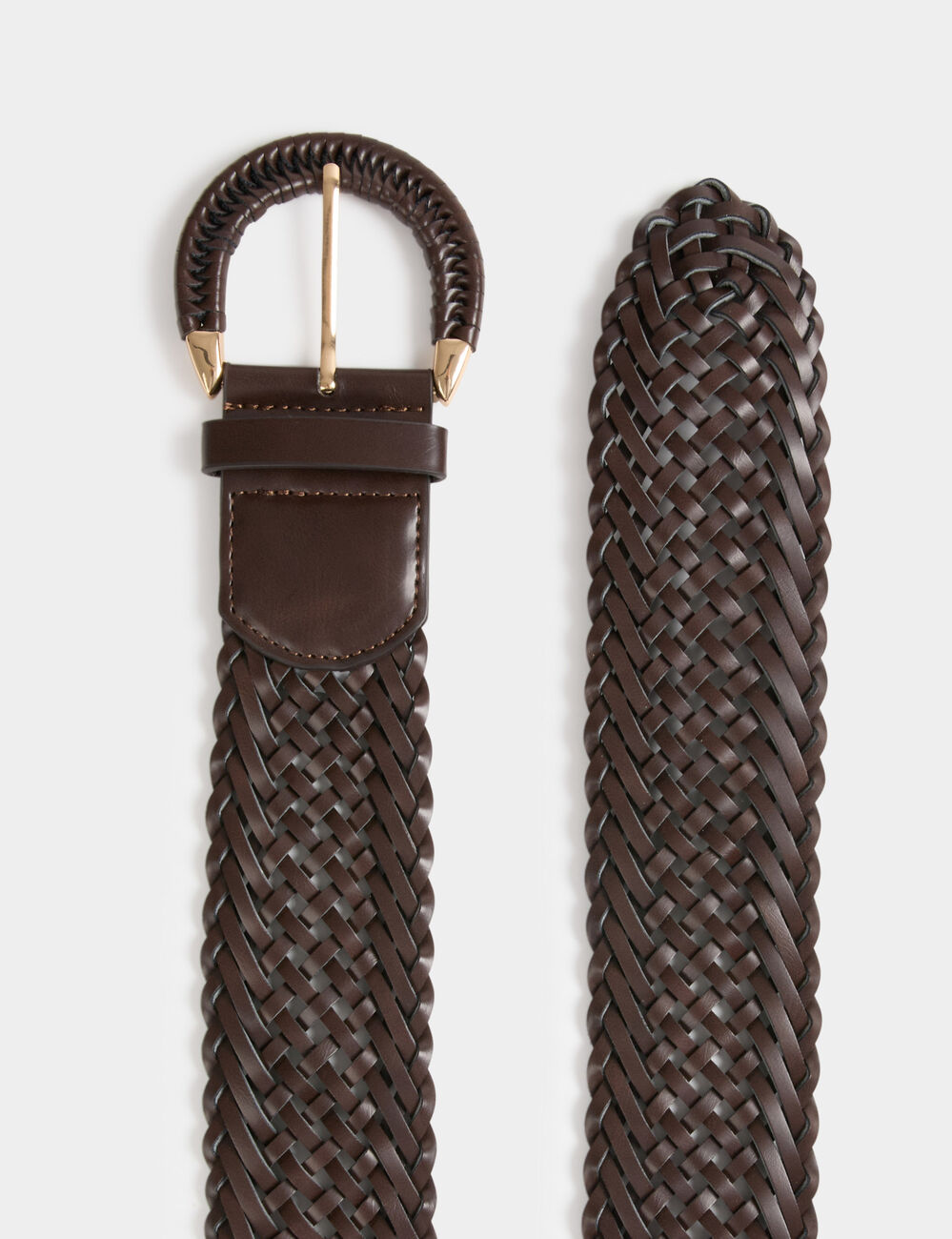 Wide braided belt dark brown women