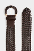 Wide braided belt dark brown women