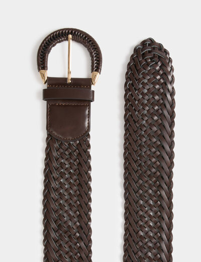 Wide braided belt dark brown women