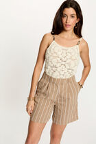 High-waisted striped shorts taupe women