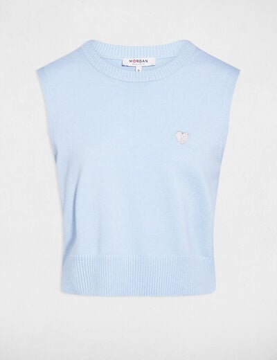 Sleeveless embroidered sweater sky blue women