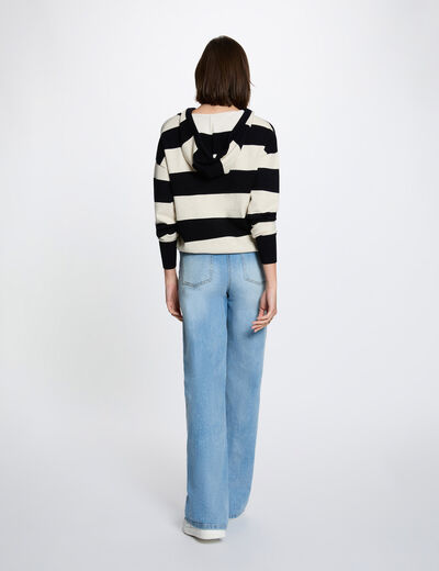 Striped sweater with hood navy blue women