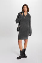 Straight jumper dress zipped-rollneck anthracite grey women