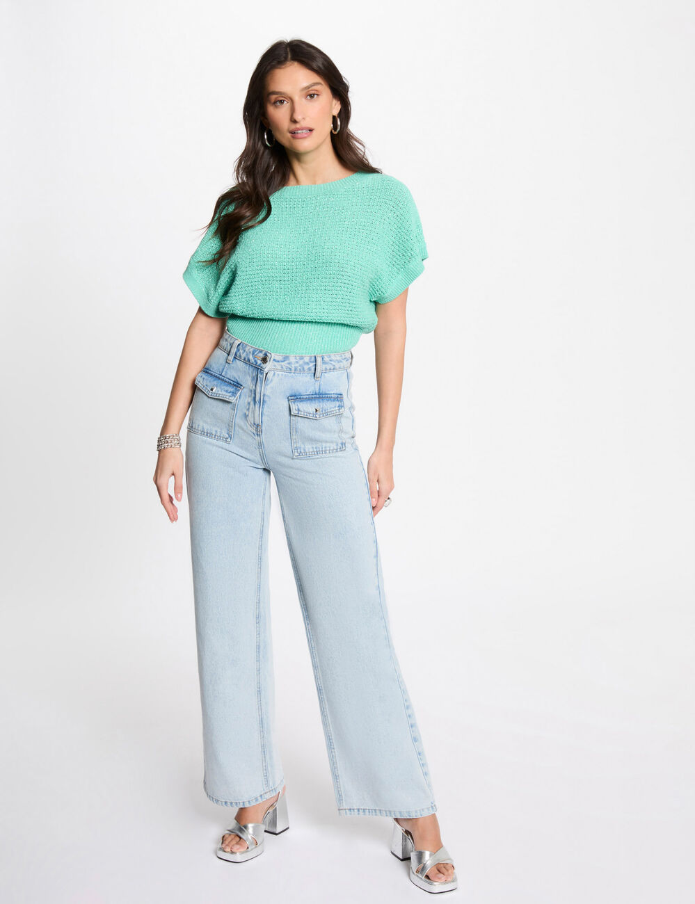 Short-sleeved jumper emerald green women