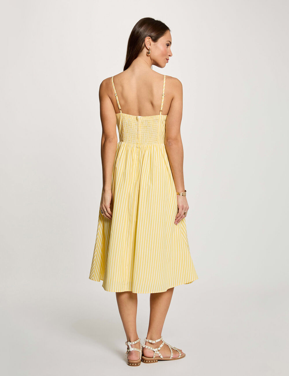 Striped wrap dress light yellow women