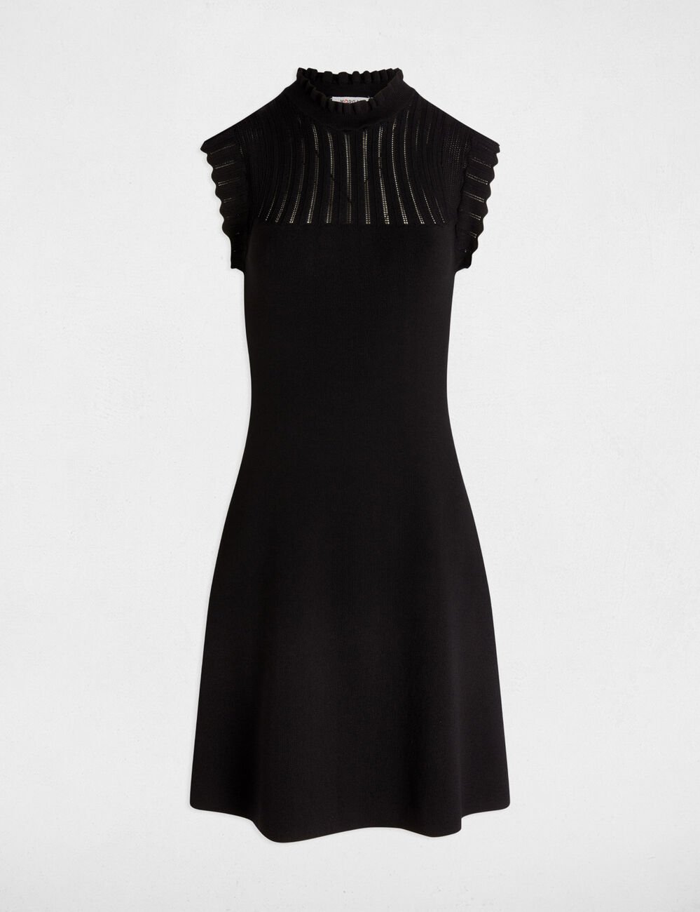 Robe tricot courte trapèze noir femme