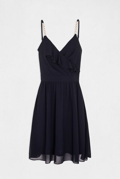 Skater dress with wrap-over neckline navy ladies'