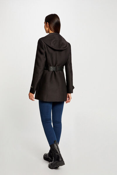 Straight belted trenchcoat with hood black ladies'