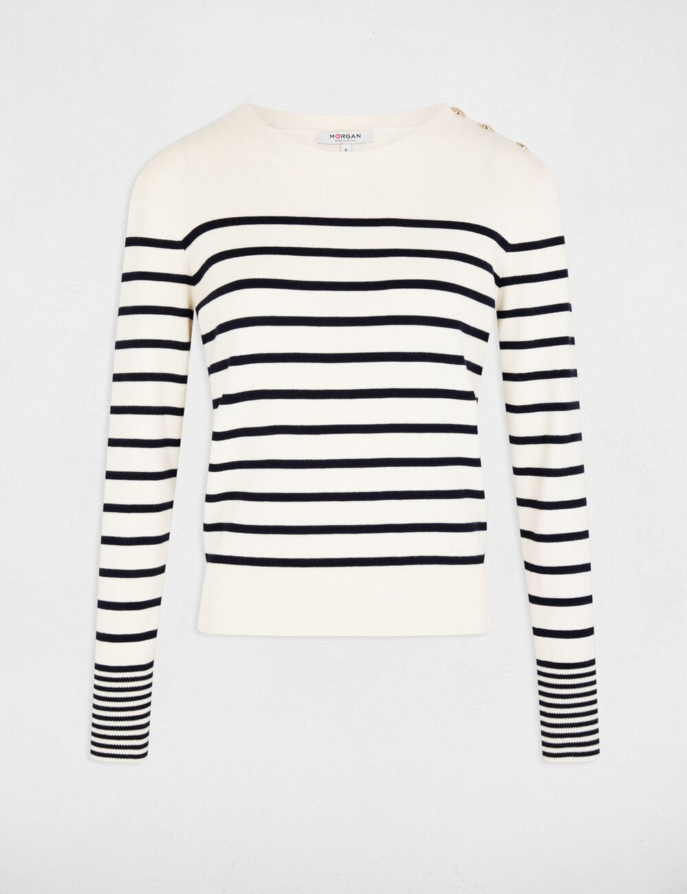 Long-sleeved jumper with stripes ecru women