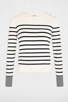 Long-sleeved jumper with stripes ecru women