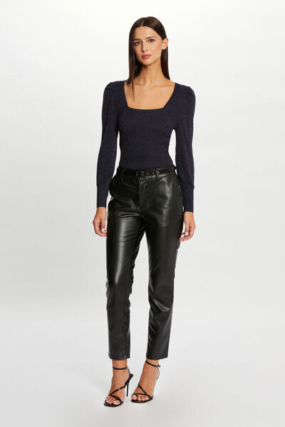 Cropped fitted faux leather trousers black ladies'