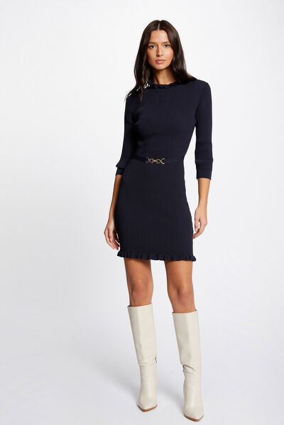 Fitted jumper dress with ornament navy ladies'