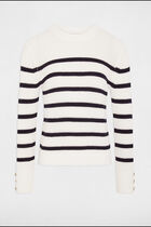 Pull col rond et rayures blanc femme