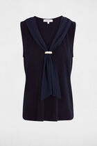 T-shirt with tie neck navy blue women