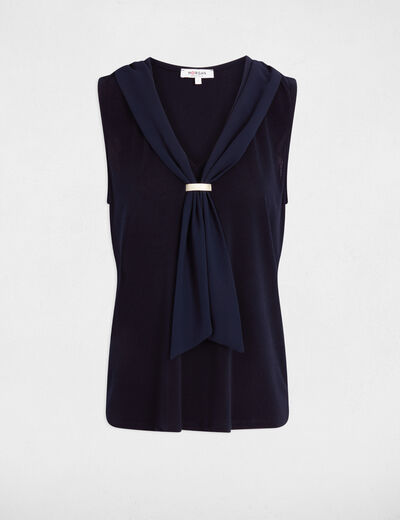 T-shirt with tie neck navy blue women