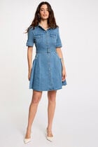 Mini skater denim dress stone wash denim women