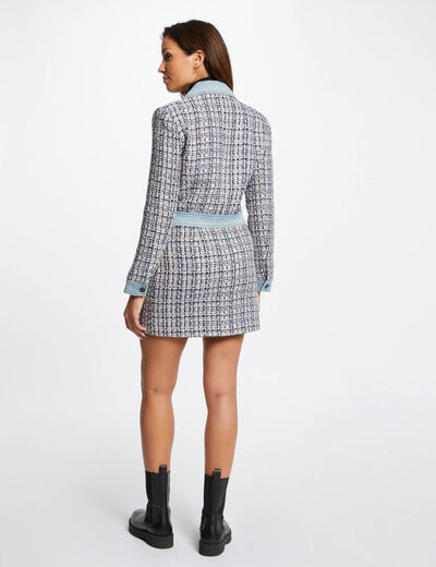 Straight tweed jacket with denim details multico ladies'