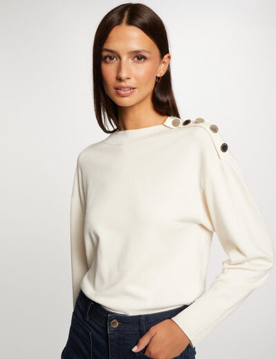Long-sleeved jumper with round neck ivory ladies'