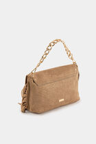 Bag with croc effect fringes and studs sand women