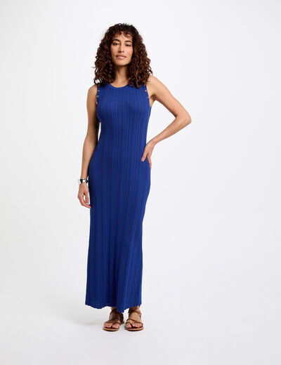 Fitted maxi knitted dress electric blue women