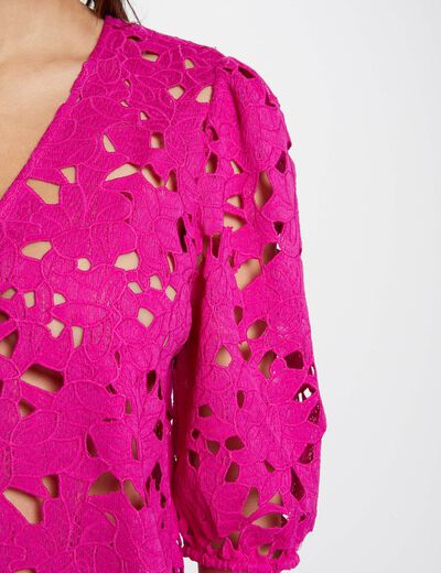 Lace shirt 3/4-length sleeves dark pink women