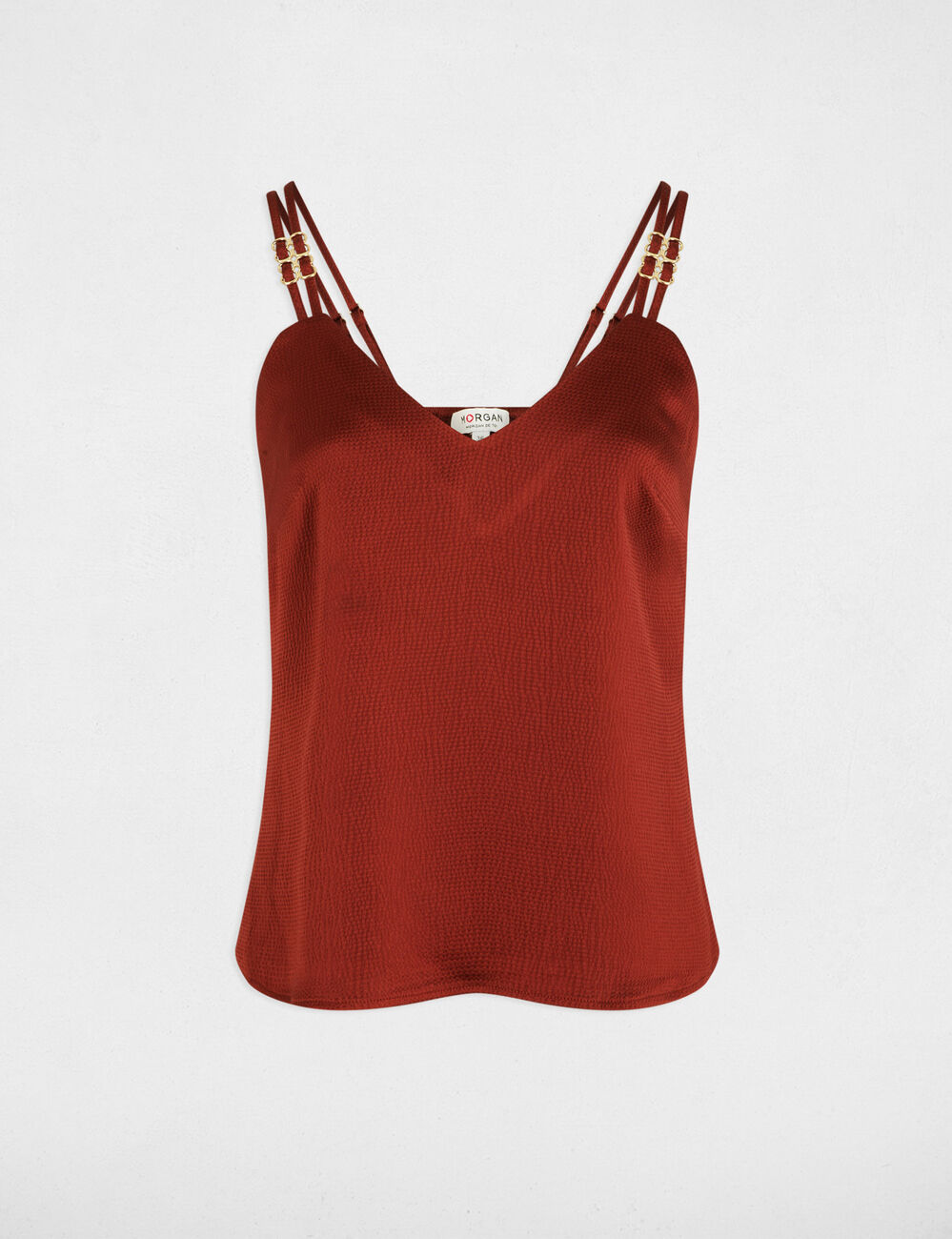 Satin top with straps cognac brown women