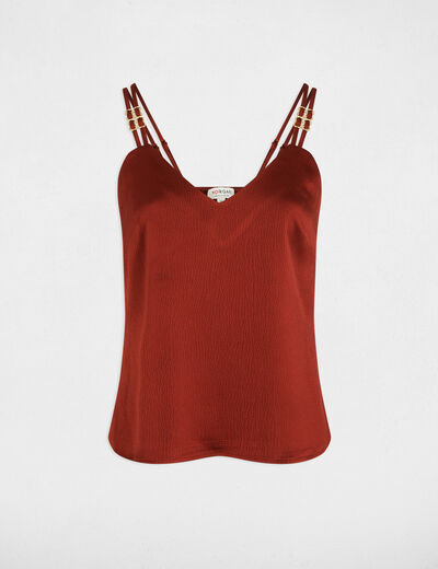 Satin top with straps cognac brown women
