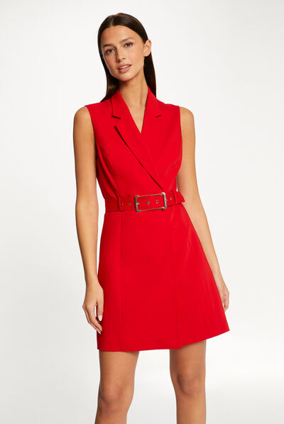 Sleeveless belted wrap dress red ladies'