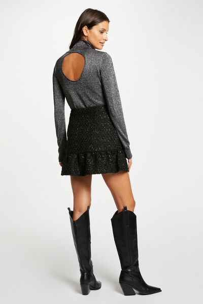 A-line skirt with ruffles black ladies'