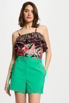 Loose shorts with buttons emerald green women
