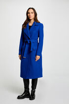 Belted long waisted coat electric blue women