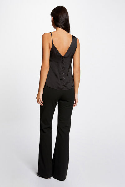 Asymmetrical satin blouse black ladies'