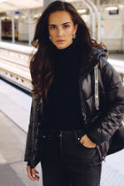 shiny cropped puffer jacket black women Shiny cropped puffer jacket black women