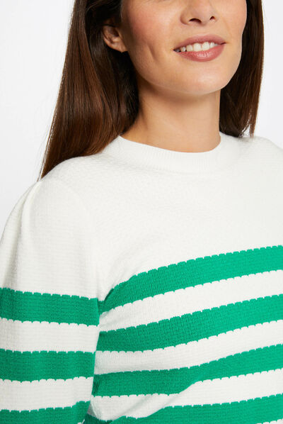 Long-sleeved jumper with stripes mid-green ladies'