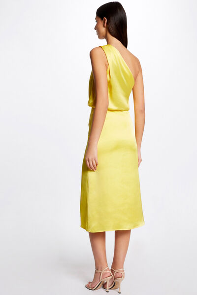 Slitted straight satin skirt  ladies'