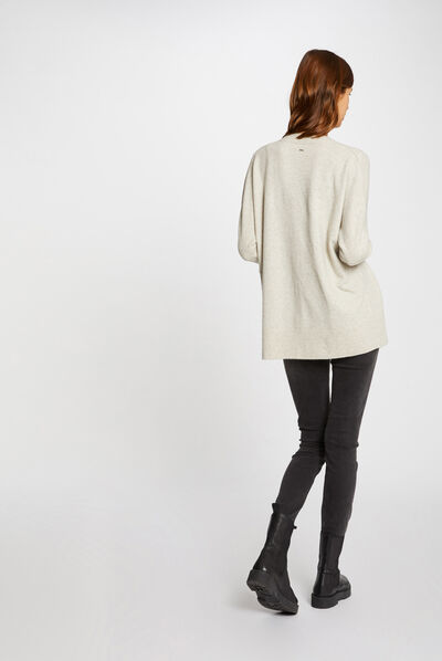 Long-sleeved cardigan with open collar beige ladies'
