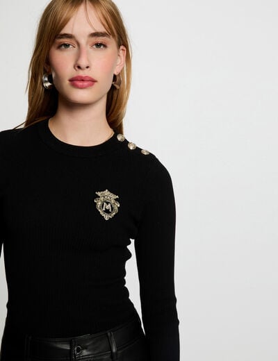 Ribbed jumper round neck black women