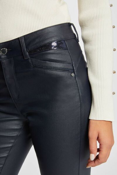 Skinny trousers with wet effect navy ladies'