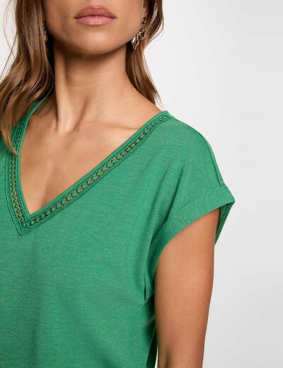 Shiny v-neck t-shirt meadow green women