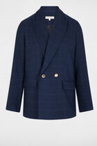 Checked straight blazer navy blue women