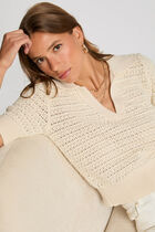 Pull col polo manches courtes ecru femme