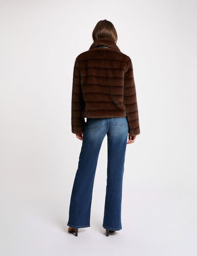 Short faux fur coat brown women