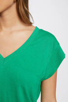 Short-sleeved t-shirt with V-neck khaki green women
