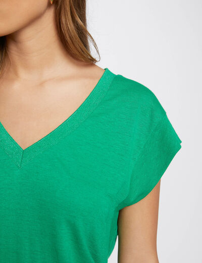 Short-sleeved t-shirt with V-neck khaki green ladies'