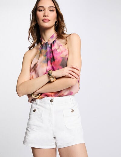 High-waisted denim short white women
